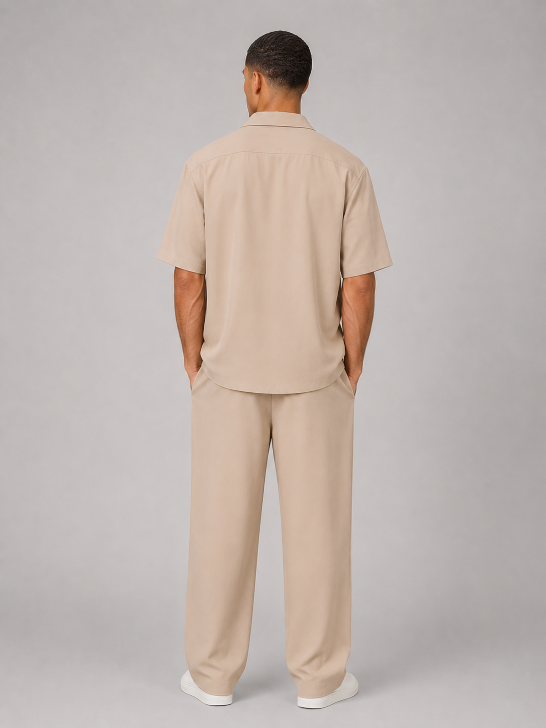 Men's Relaxed Summer Co-Ord Set Short Sleeve Shirt and Drawstring Trousers