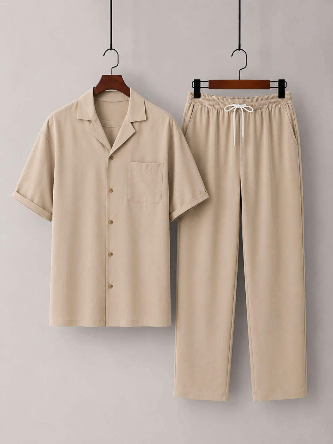 Men's Relaxed Summer Co-Ord Set Short Sleeve Shirt and Drawstring Trousers