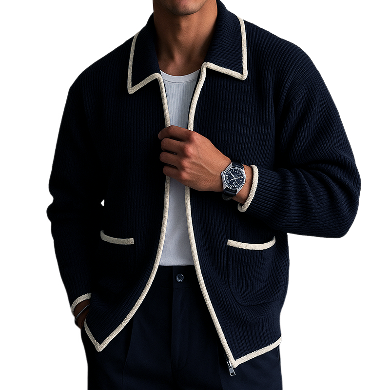 Men's Retro Cable Knit Zip Cardigan Sweater Casual Smart Style