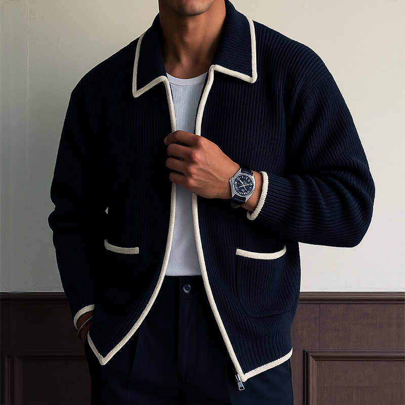 Men's Retro Cable Knit Zip Cardigan Sweater Casual Smart Style