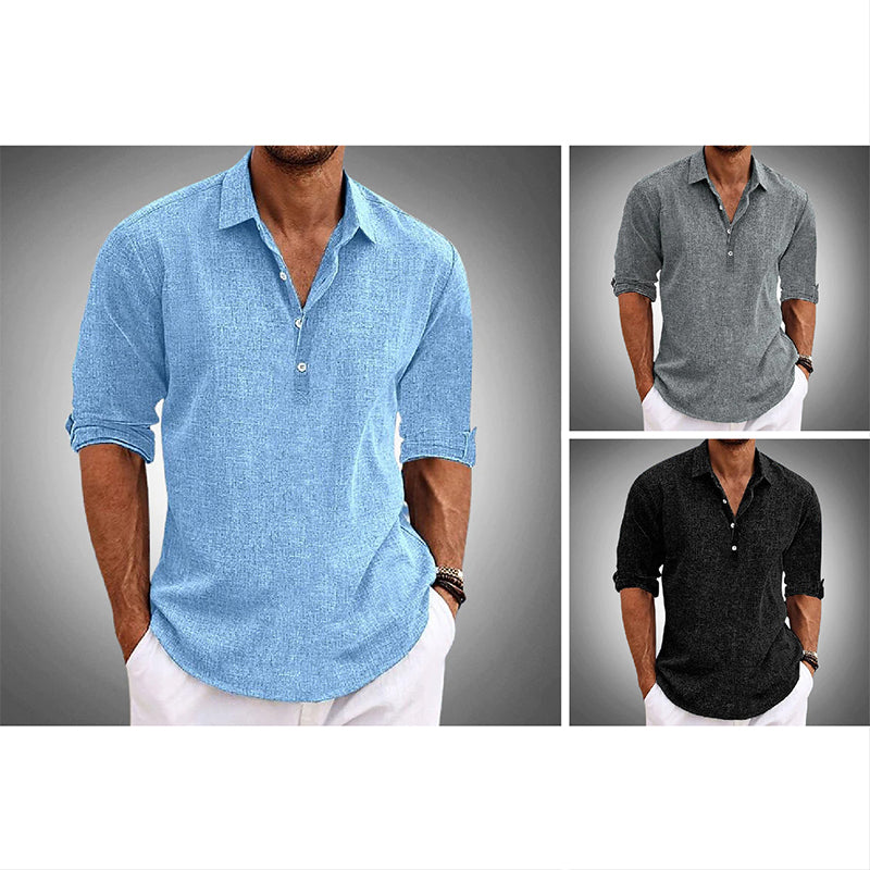 Men's Short Sleeve Linen Casual Shirt Breathable Summer Button-Up