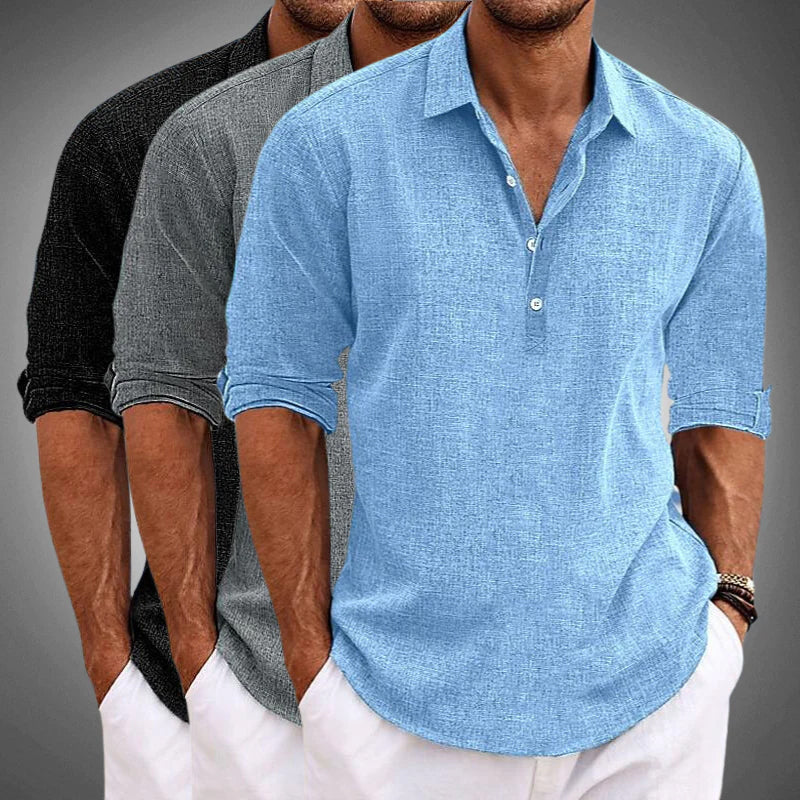 Men's Short Sleeve Linen Casual Shirt Breathable Summer Button-Up