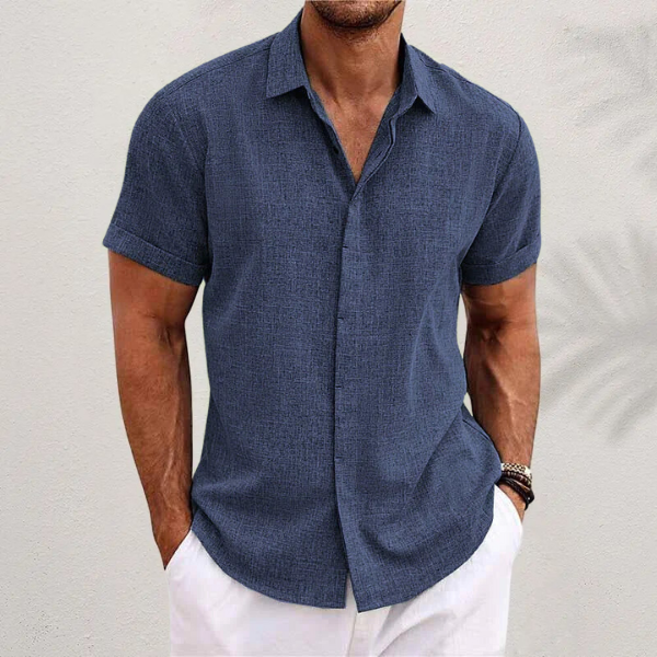 Men's Short Sleeve Linen Shirt Open Collar Summer Breathable