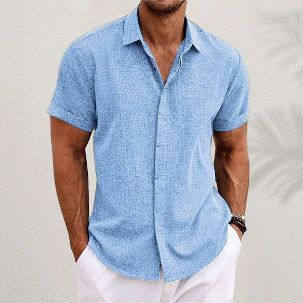 Men's Short Sleeve Linen Shirt Open Collar Summer Breathable