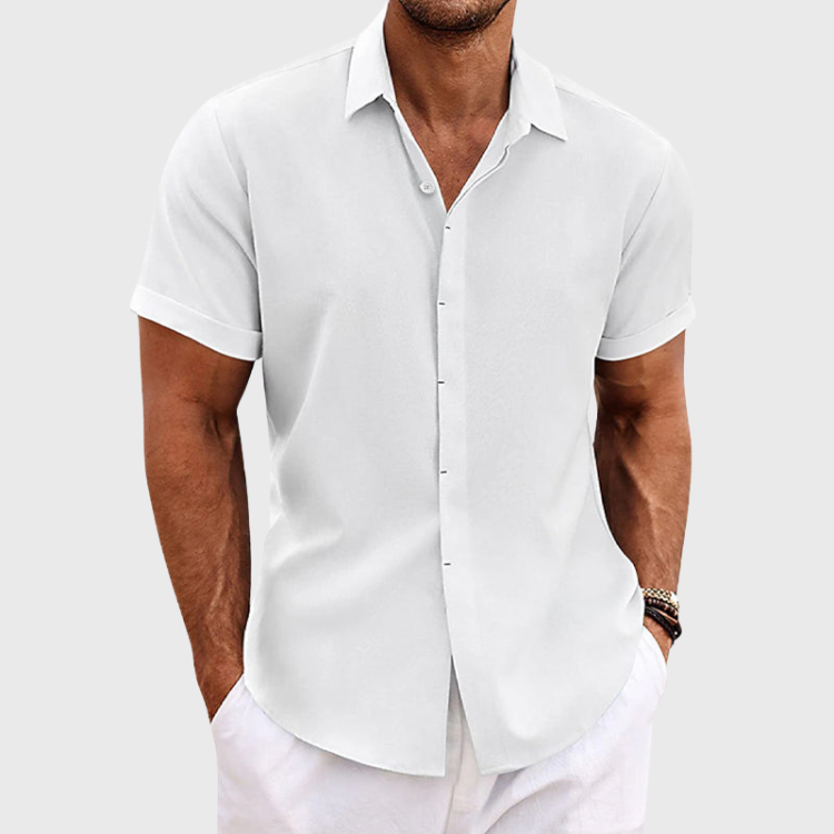 Men's Short Sleeve Linen Shirt Open Collar Summer Breathable