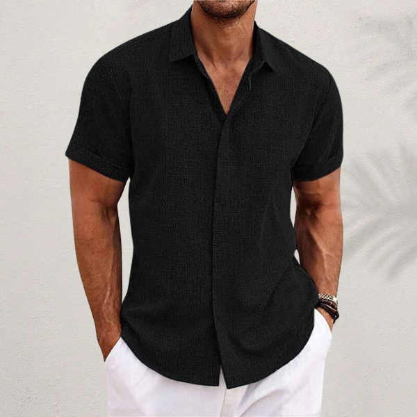 Men's Short Sleeve Linen Shirt Open Collar Summer Breathable