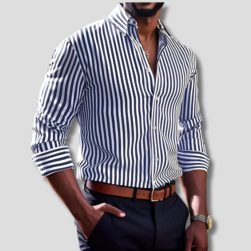 Men's Striped Cotton Shirt Relaxed Fit Everyday Casual Style