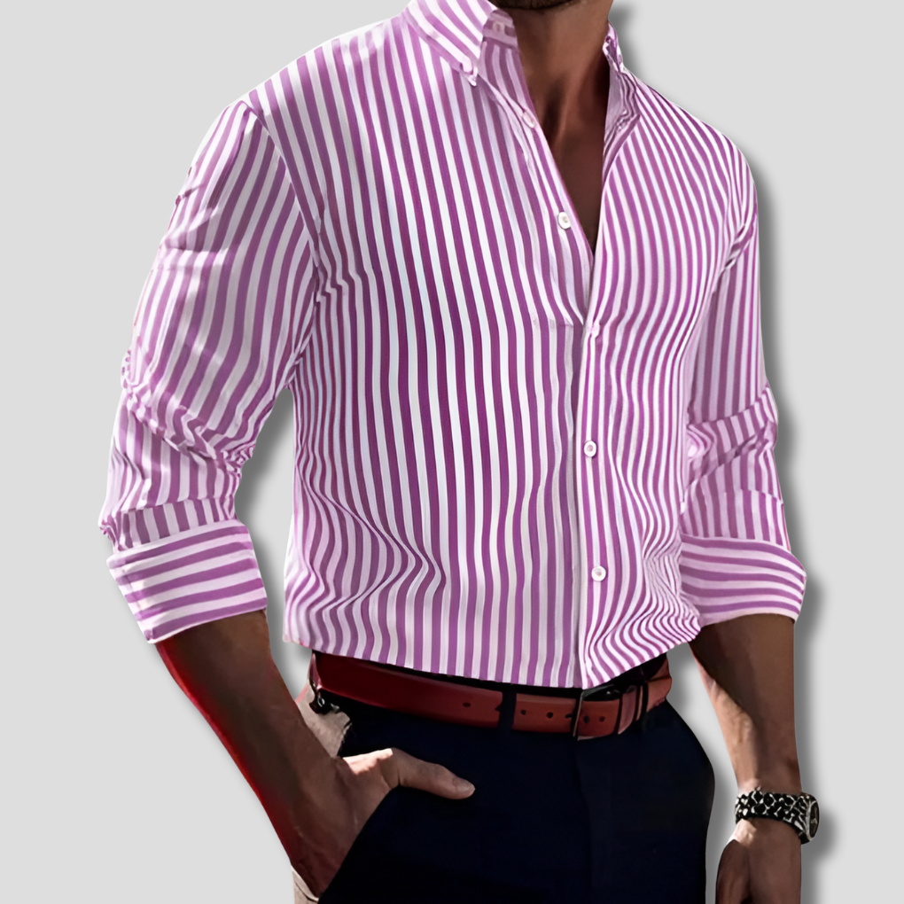 Men's Striped Cotton Shirt Relaxed Fit Everyday Casual Style