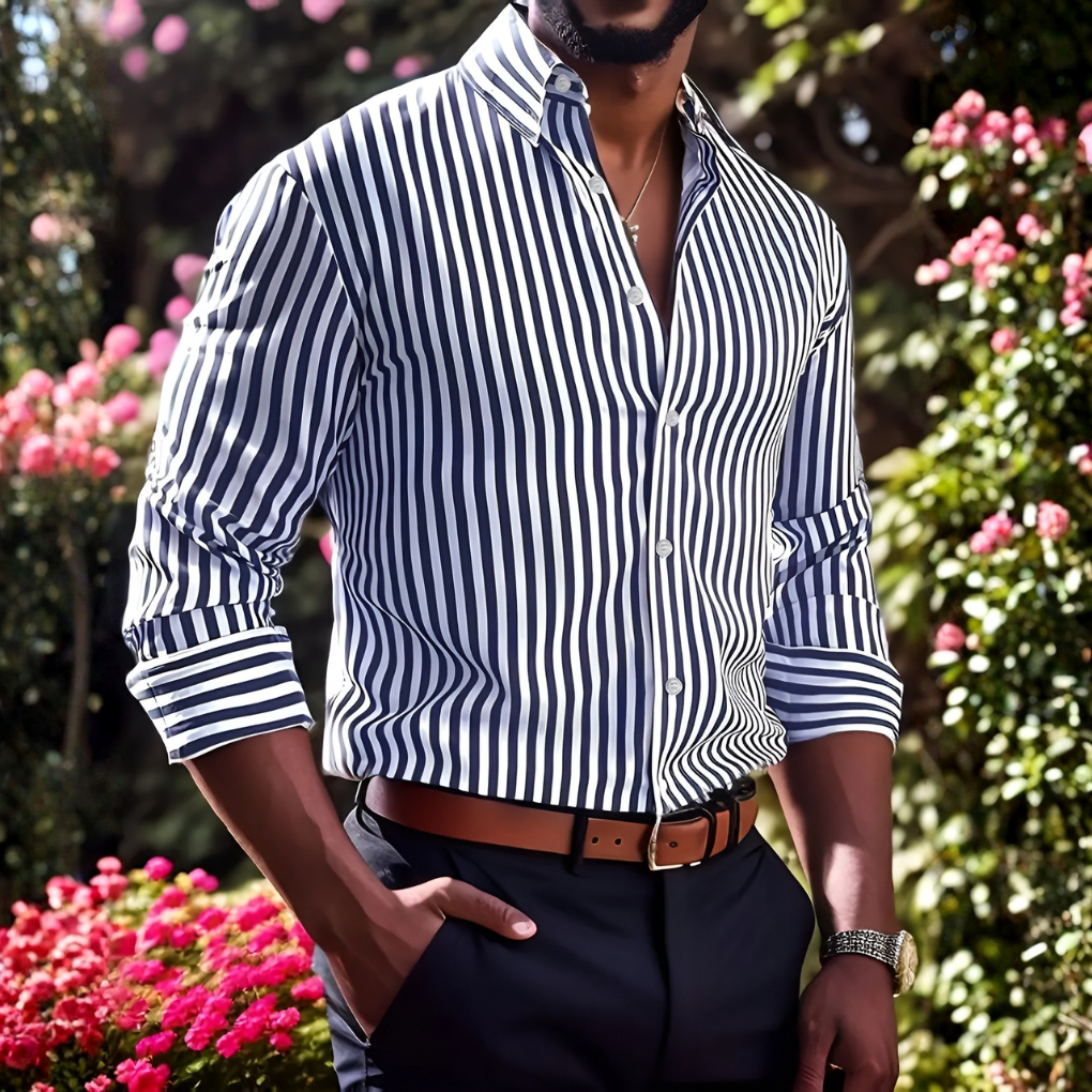 Men's Striped Cotton Shirt Relaxed Fit Everyday Casual Style