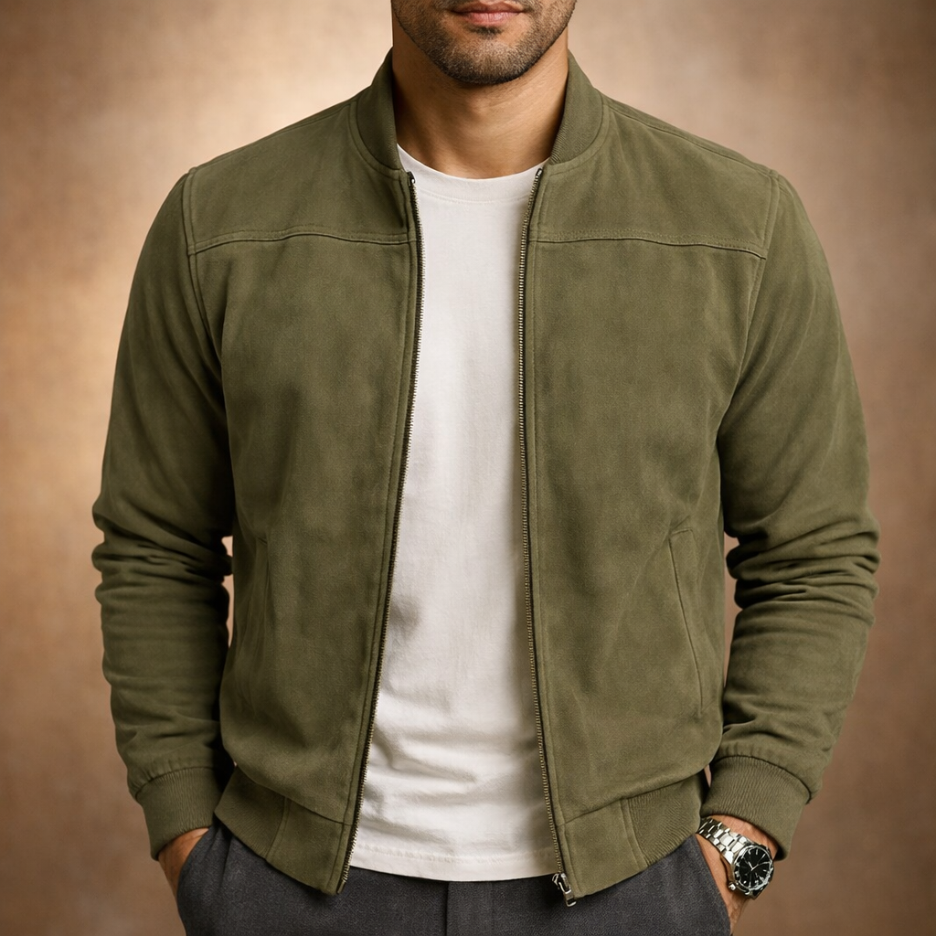 Men's Suede Bomber Jacket Lightweight Smart Casual Outerwear
