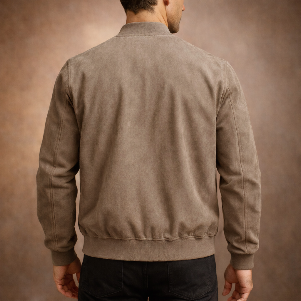 Men's Suede Bomber Jacket Lightweight Smart Casual Outerwear