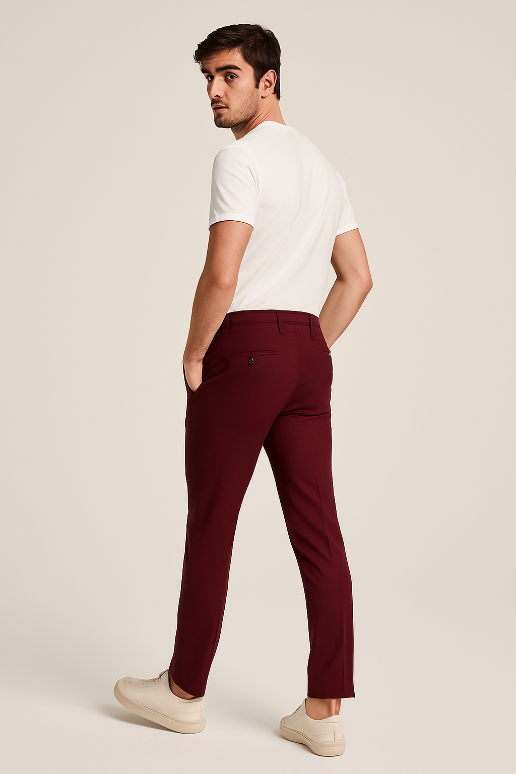 Men's Tailored Slim Leg Trousers Classic Flat Front