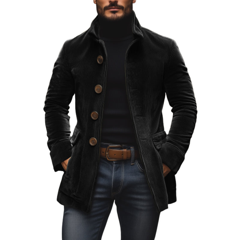 Men's Vintage Corduroy Coat Stand Collar Single Button Slim Fit