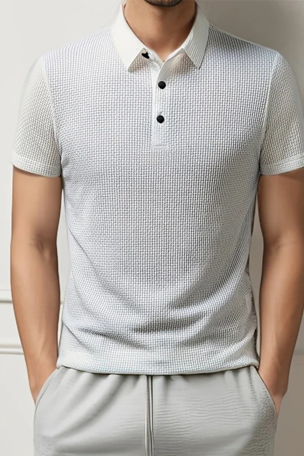 Men's Waffle Knit Polo Shirt Short-Sleeve for Smart Occasions