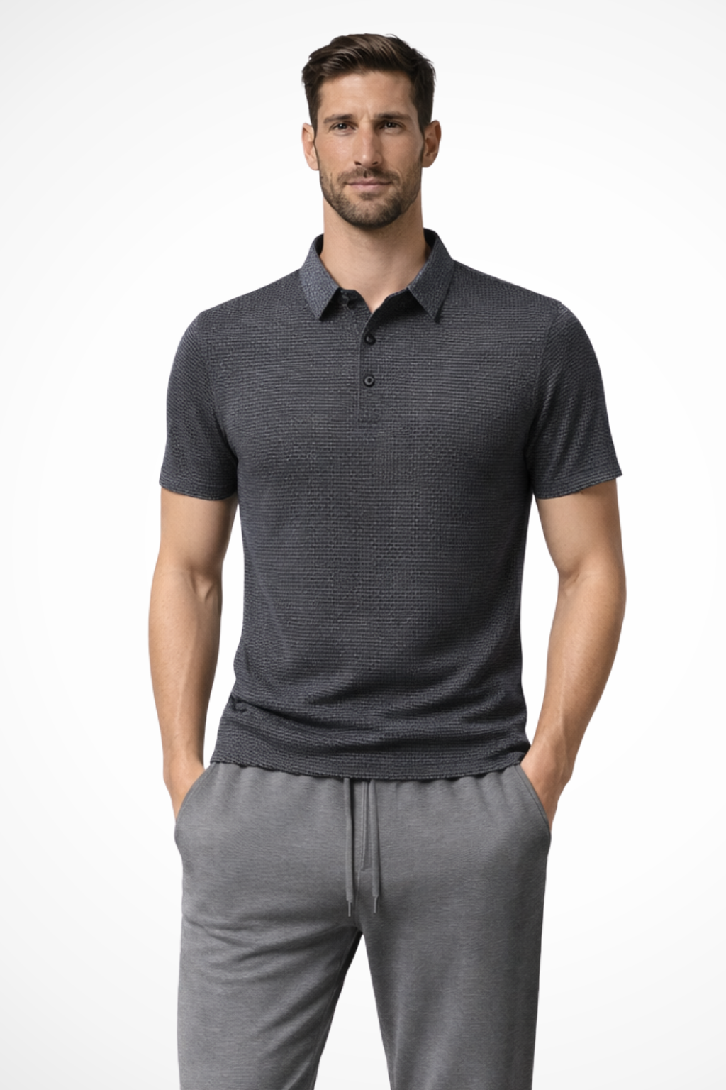 Men's Waffle Knit Polo Shirt Short-Sleeve for Smart Occasions