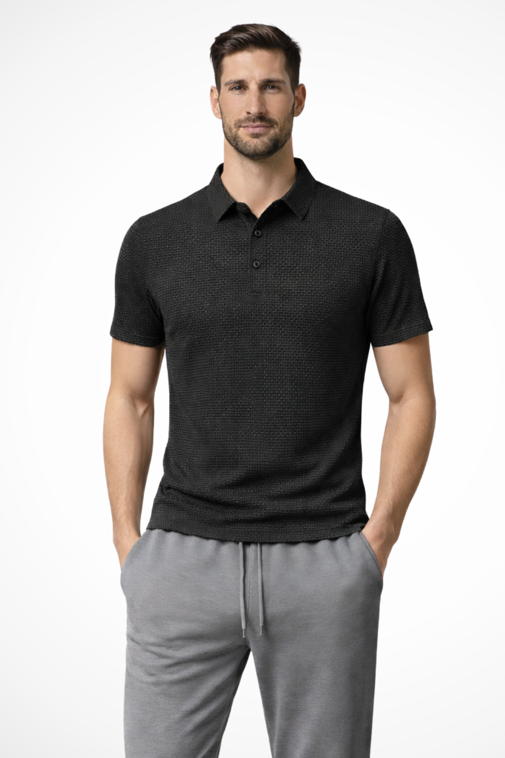 Men's Waffle Knit Polo Shirt Short-Sleeve for Smart Occasions