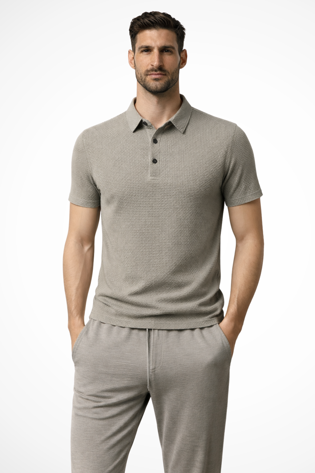 Men's Waffle Knit Polo Shirt Short-Sleeve for Smart Occasions