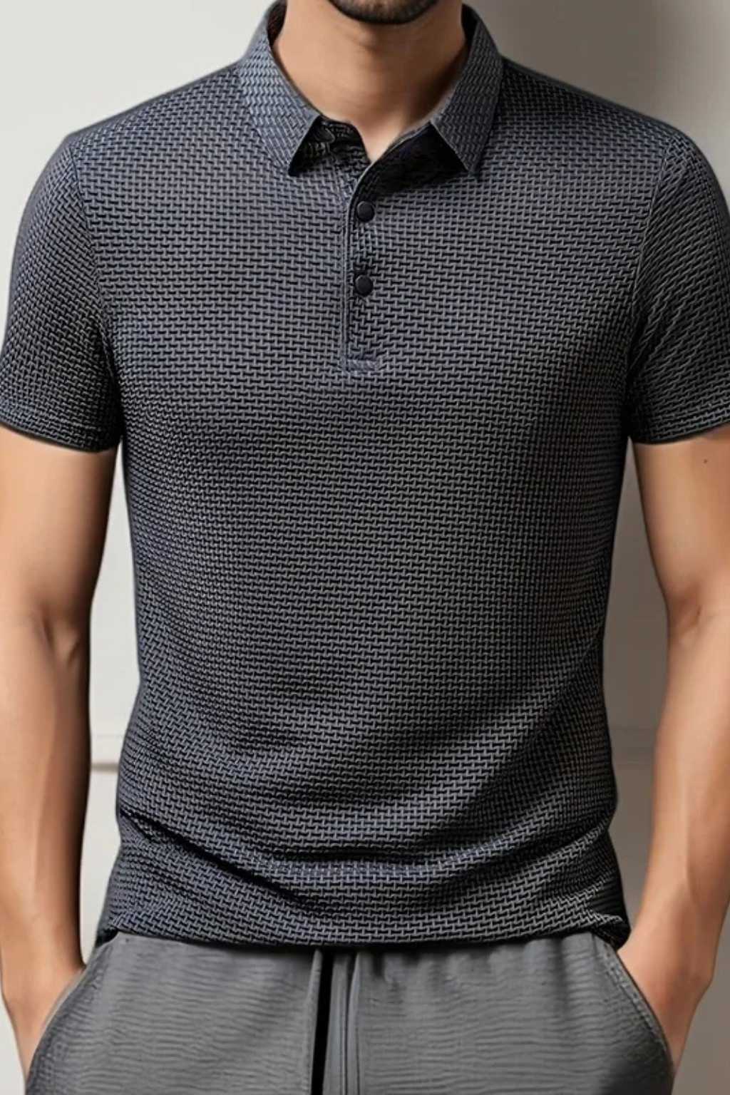Men's Waffle Knit Polo Shirt Short-Sleeve for Smart Occasions