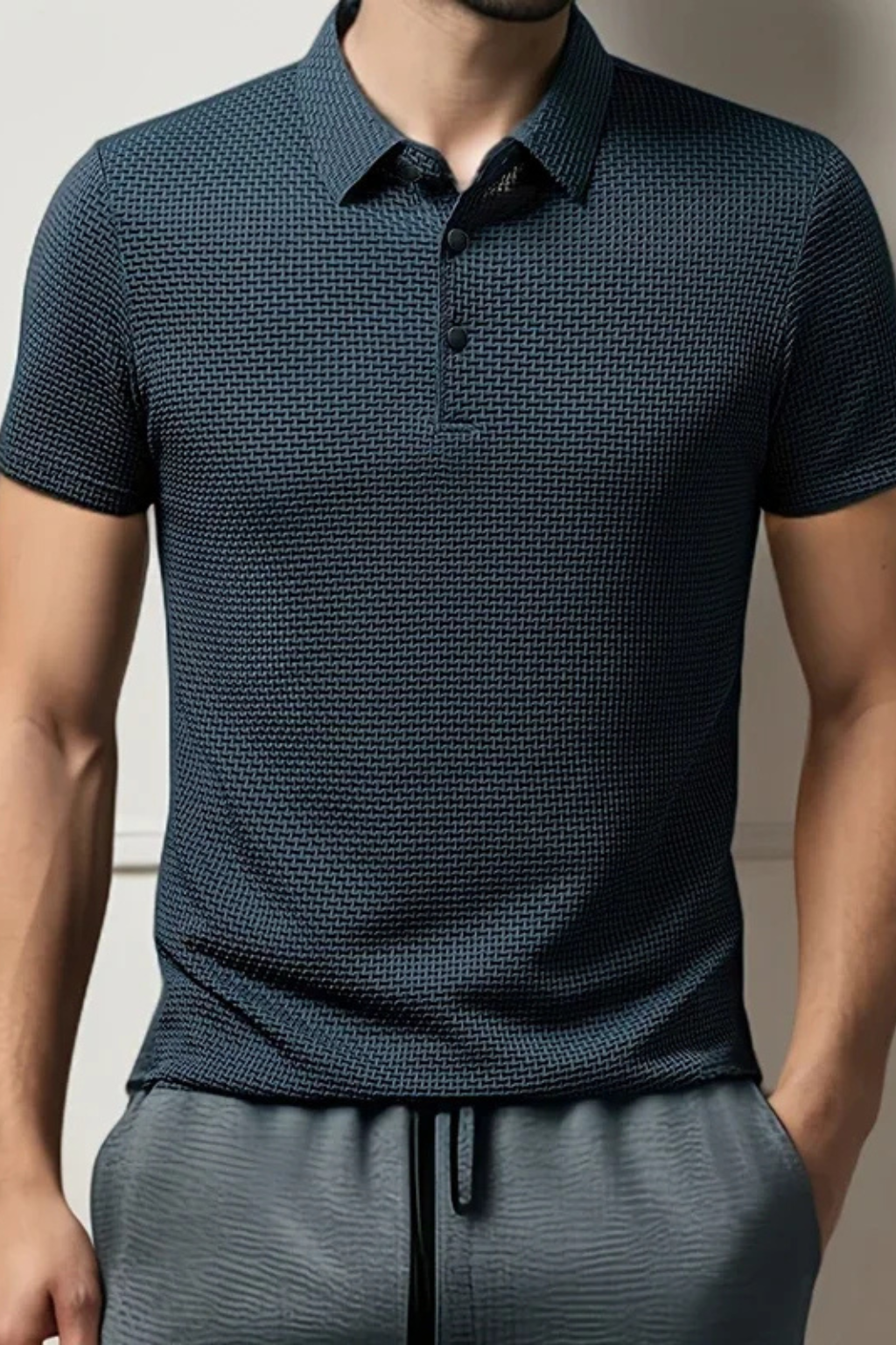 Men's Waffle Knit Polo Shirt Short-Sleeve for Smart Occasions
