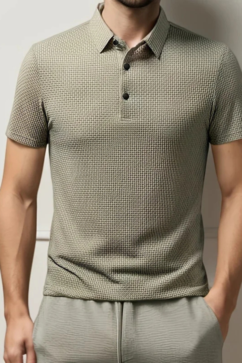 Men's Waffle Knit Polo Shirt Short-Sleeve for Smart Occasions