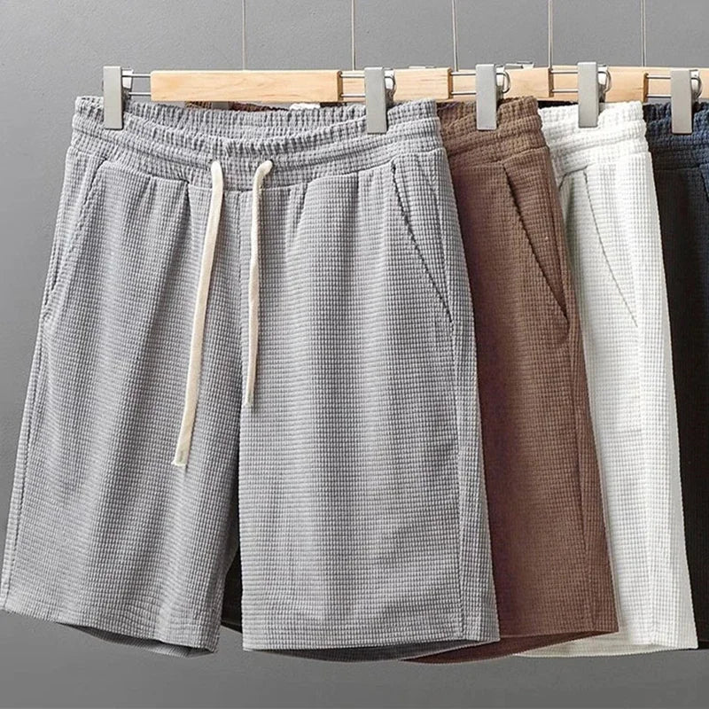 Men's Waffle Knit Shorts with Comfortable Elastic Waist