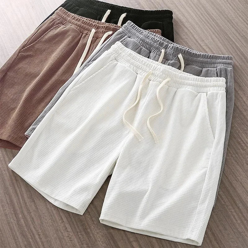 Men's Waffle Knit Shorts with Comfortable Elastic Waist