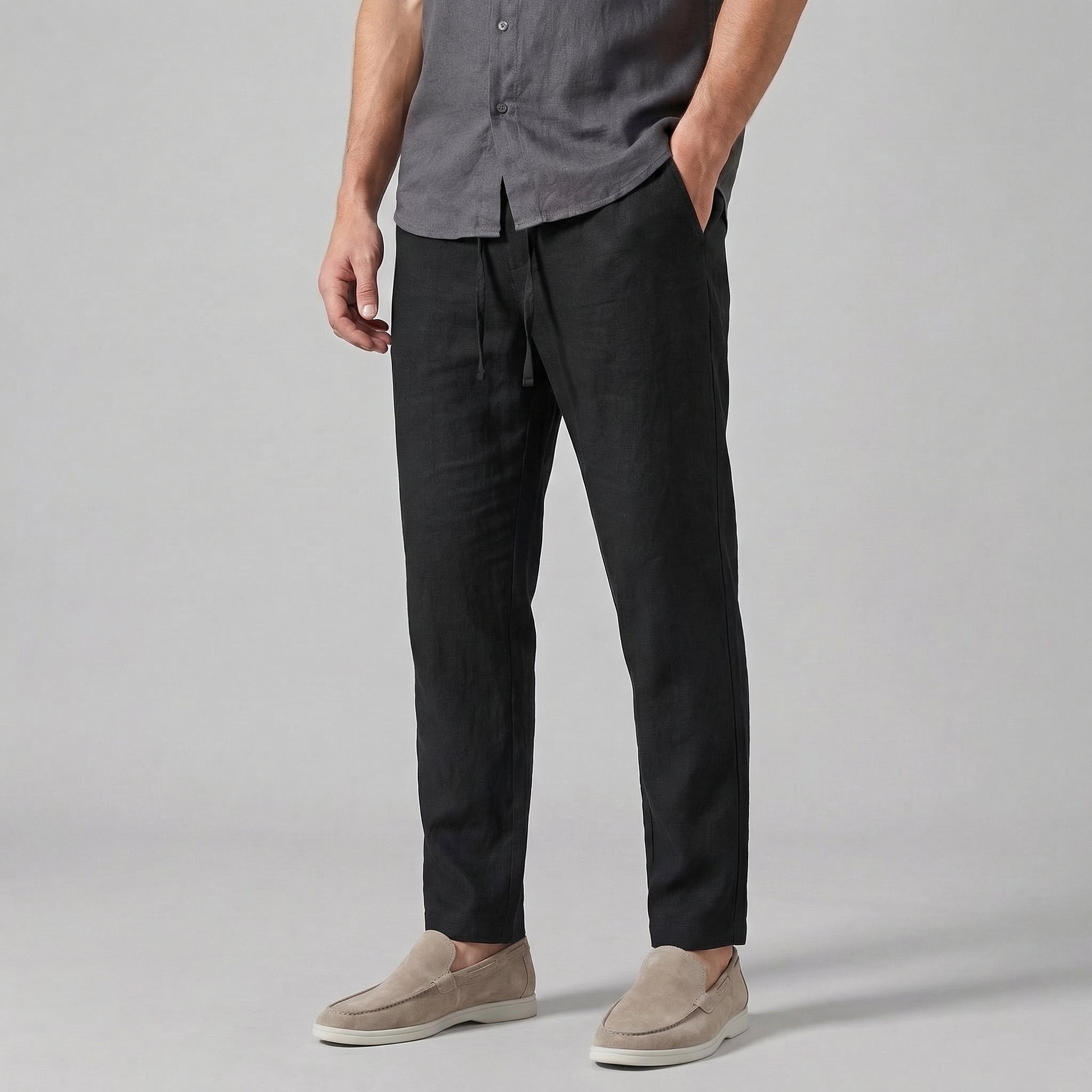 Men's Wide Leg Linen Trousers Casual Relaxed Comfort