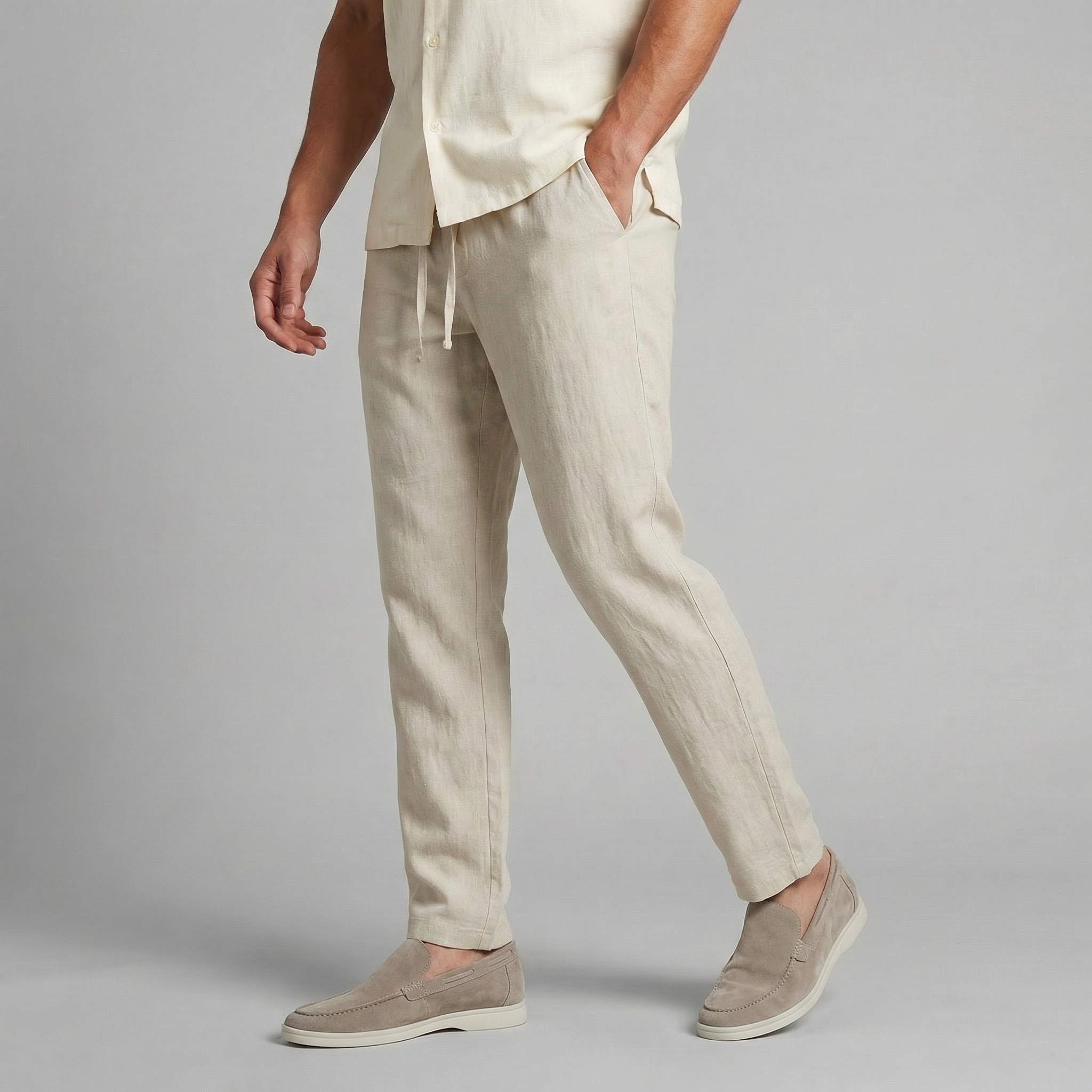 Men's Wide Leg Linen Trousers Casual Relaxed Comfort