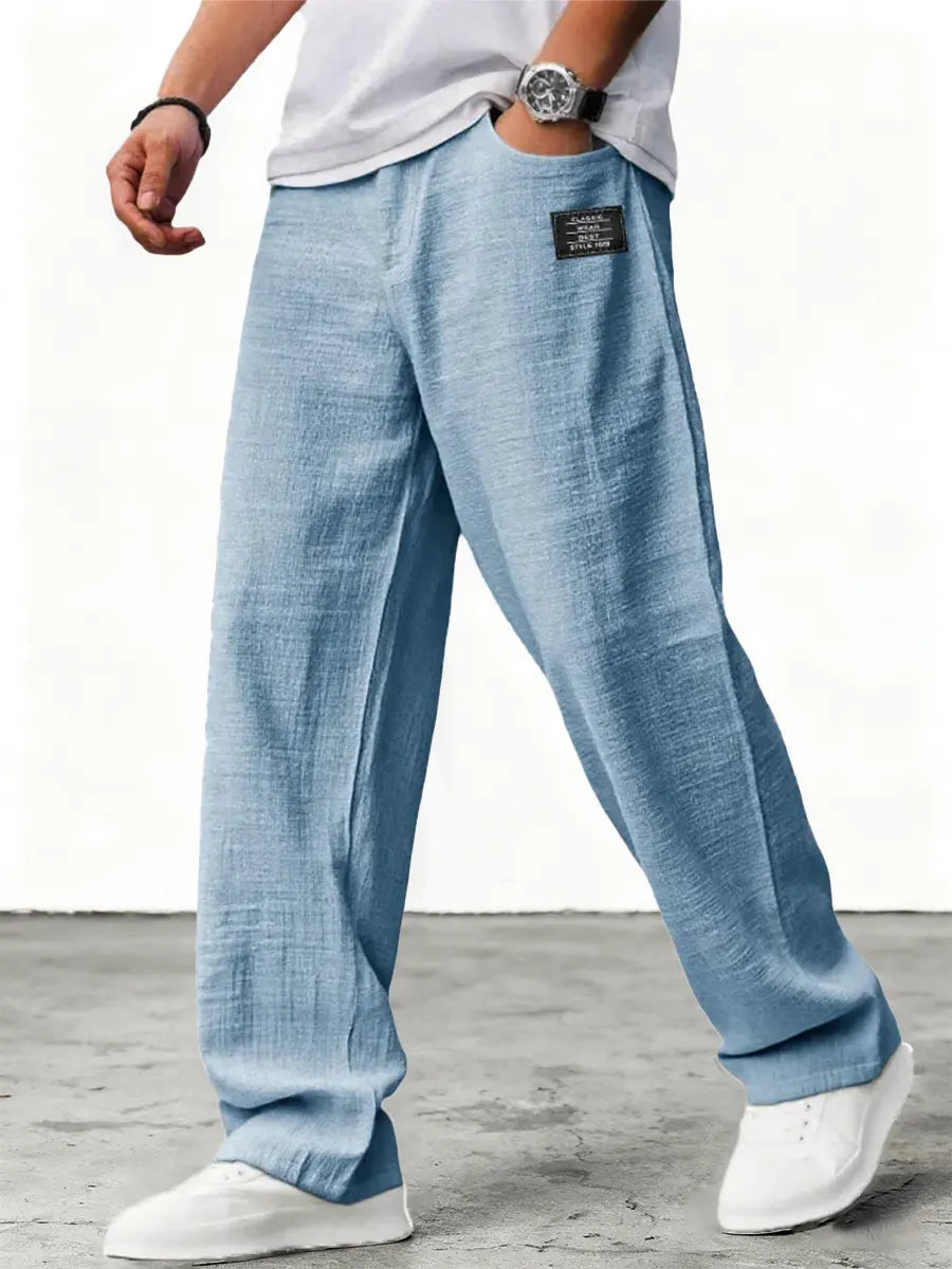 Men's Wide Leg Linen Trousers Relaxed Fit Breathable Summer Pants