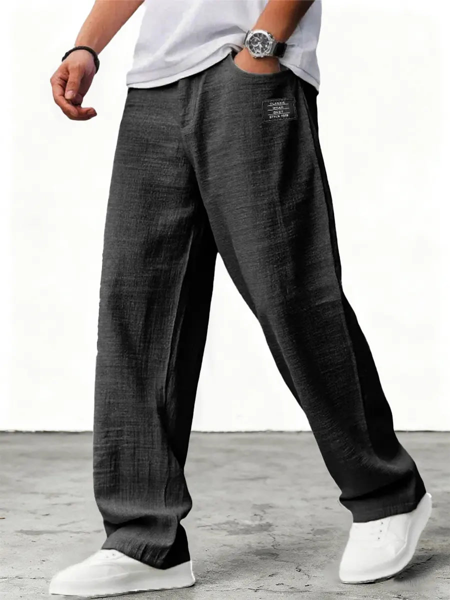 Men's Wide Leg Linen Trousers Relaxed Fit Breathable Summer Pants