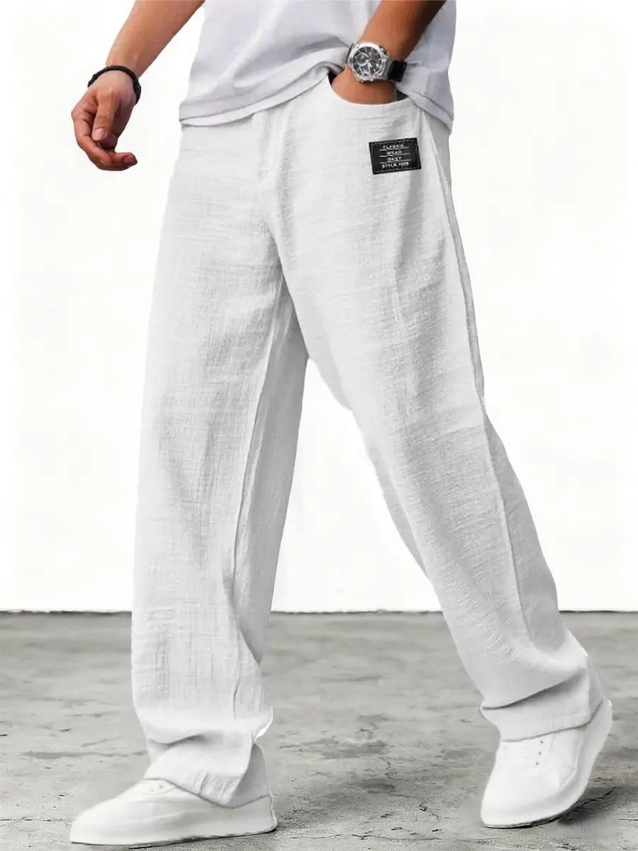Men's Wide Leg Linen Trousers Relaxed Fit Breathable Summer Pants