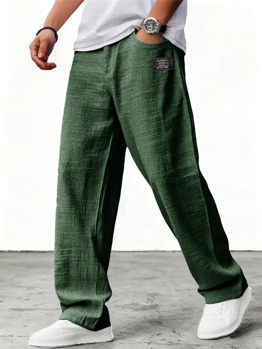 Men's Wide Leg Linen Trousers Relaxed Fit Breathable Summer Pants