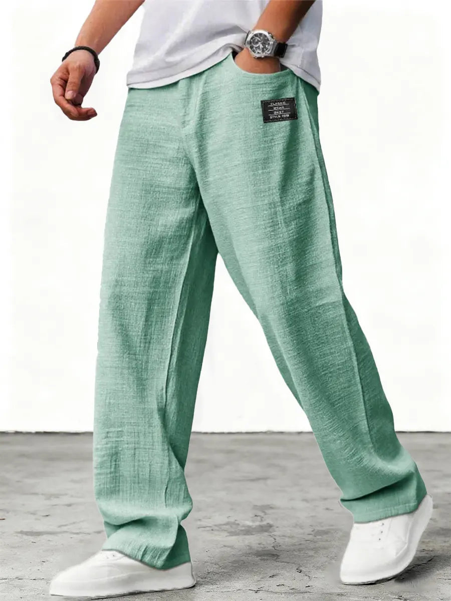 Men's Wide Leg Linen Trousers Relaxed Fit Breathable Summer Pants