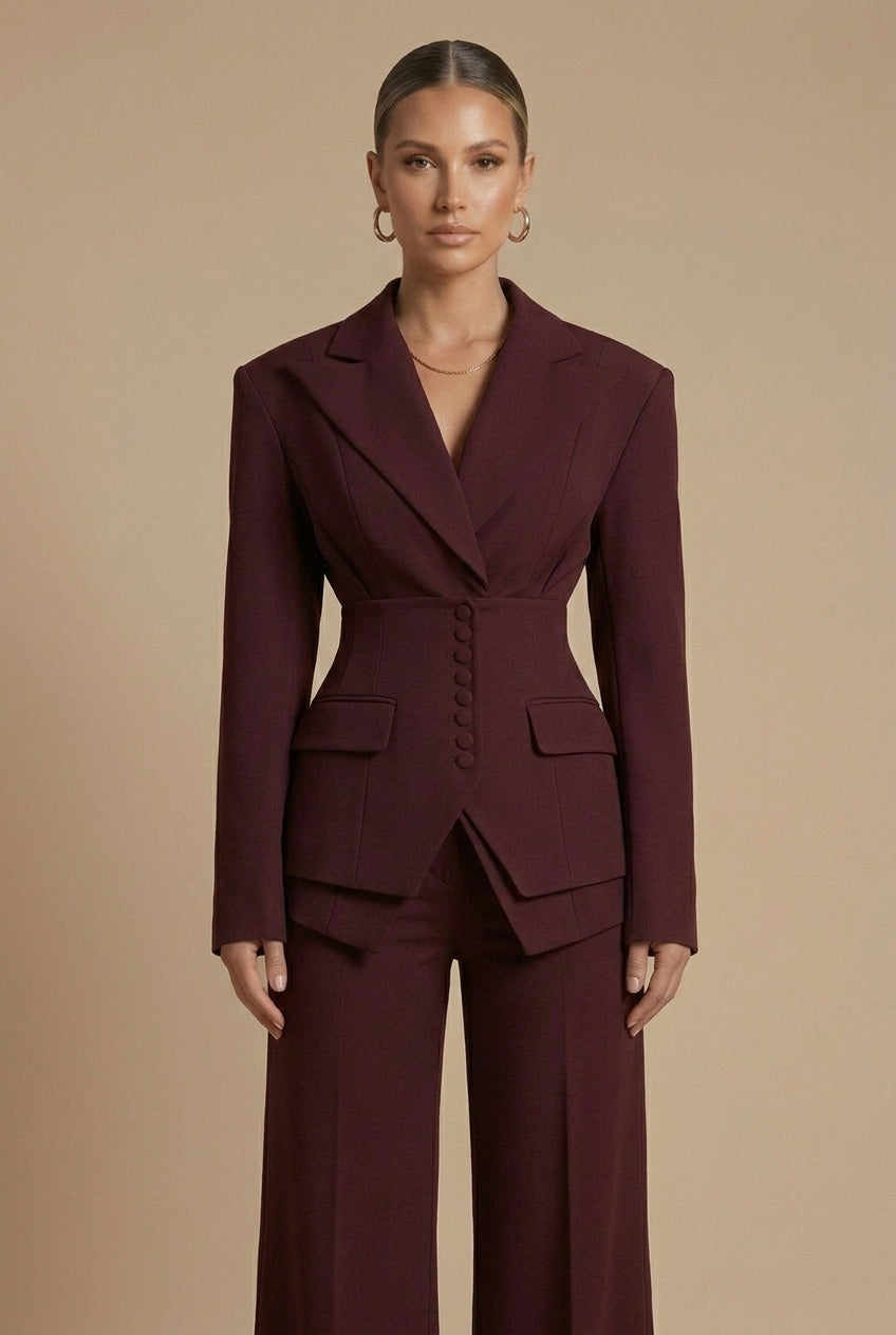 Women's Tailored Two-Piece Suit Blazer & Wide-Leg Trousers