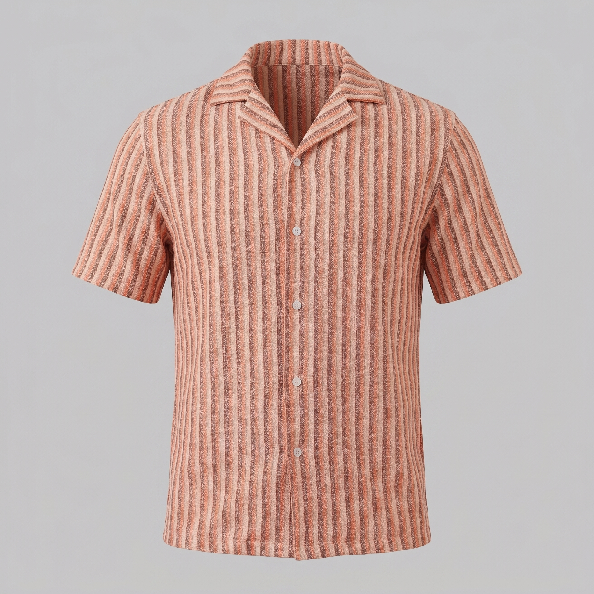 Men's Vertical Stripe Resort Shirt Camp Collar Relaxed Casual Summer