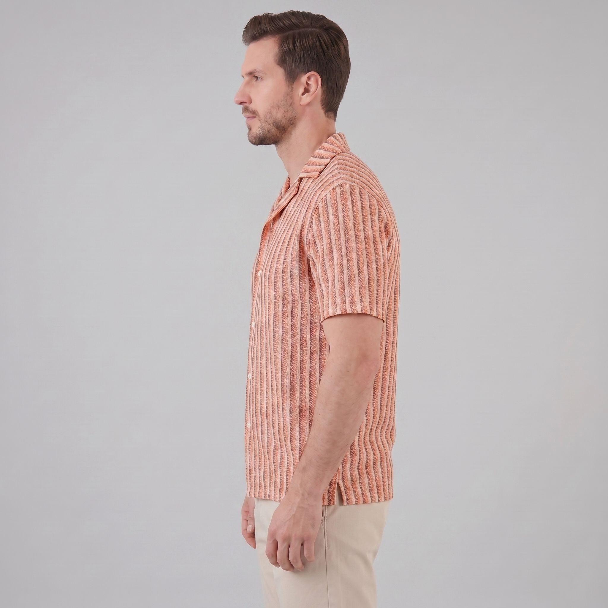 Men's Vertical Stripe Resort Shirt Camp Collar Relaxed Casual Summer