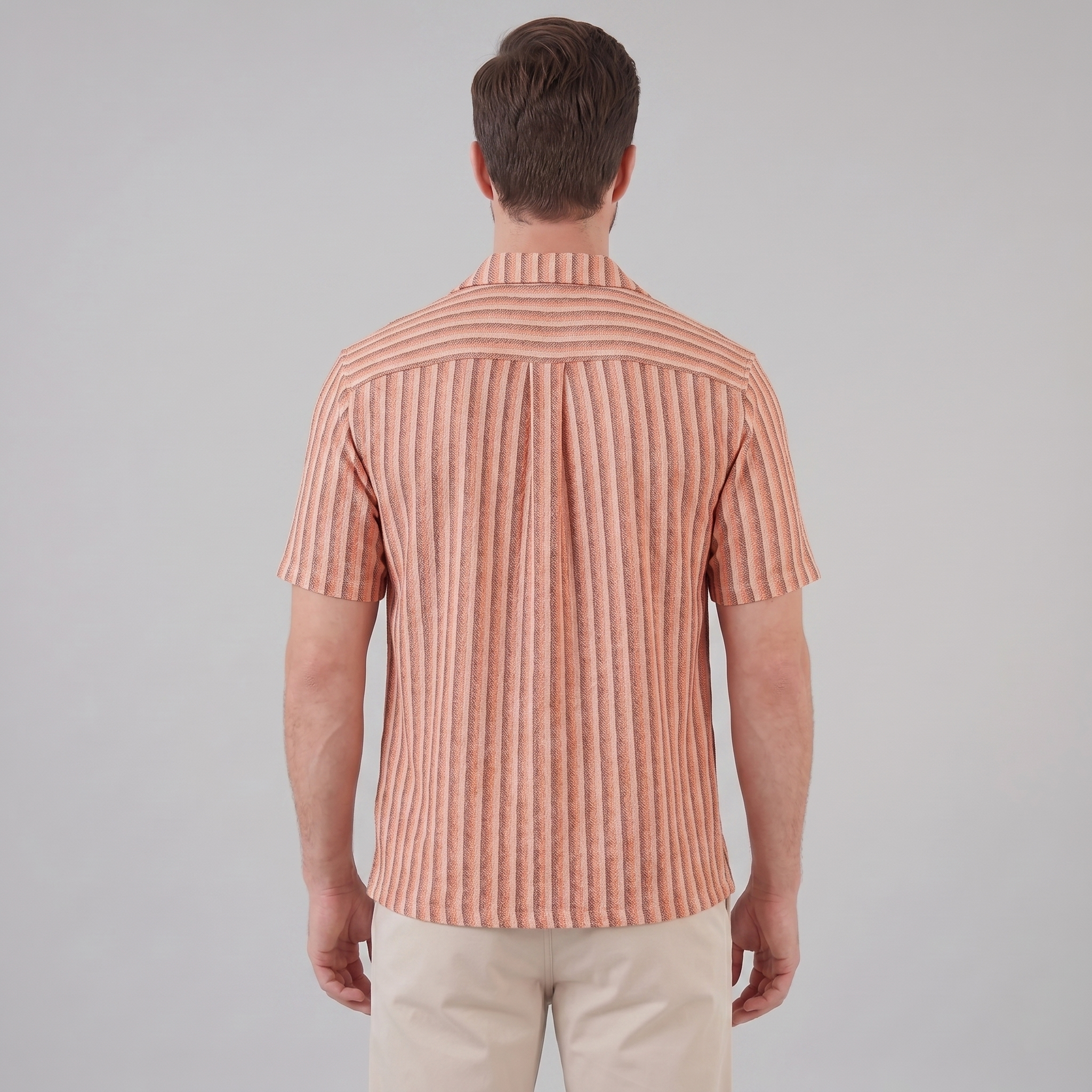 Men's Vertical Stripe Resort Shirt Camp Collar Relaxed Casual Summer