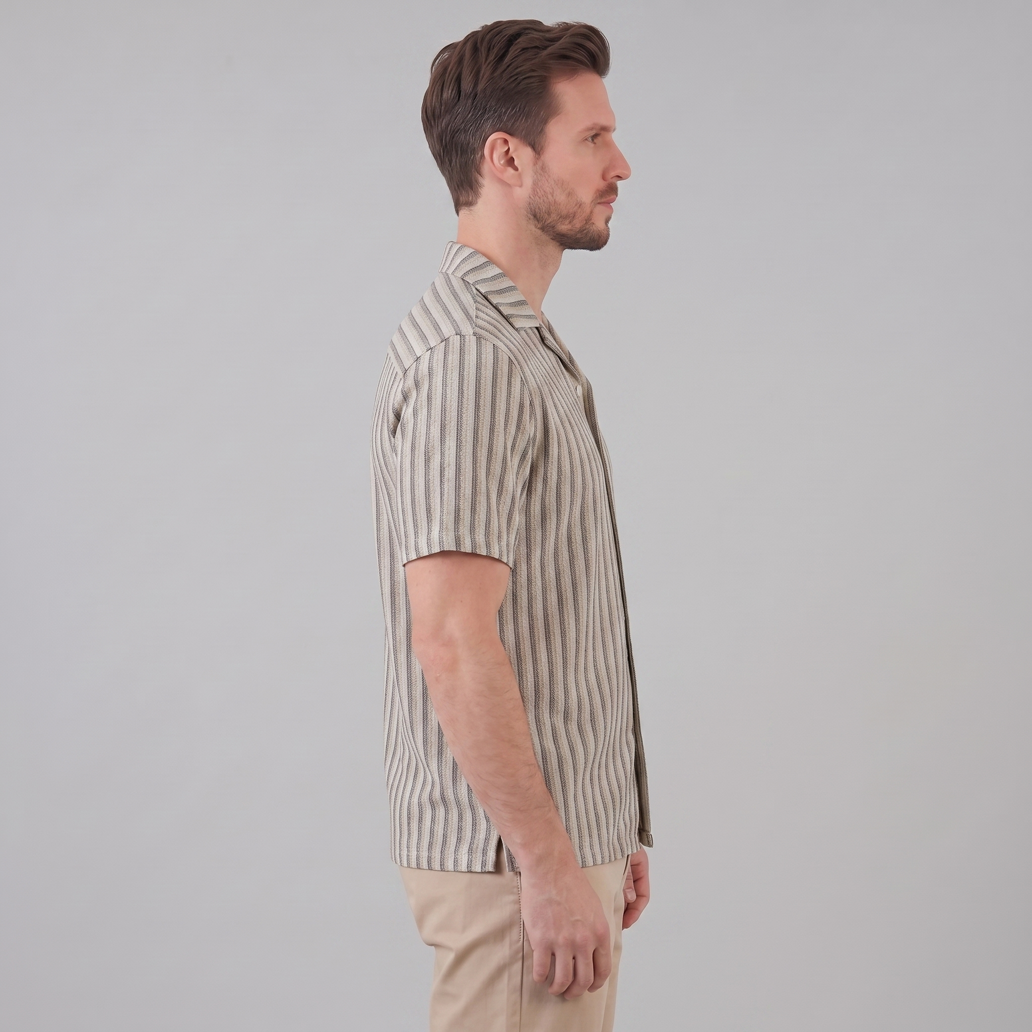 Men's Vertical Stripe Resort Shirt Camp Collar Relaxed Casual Summer
