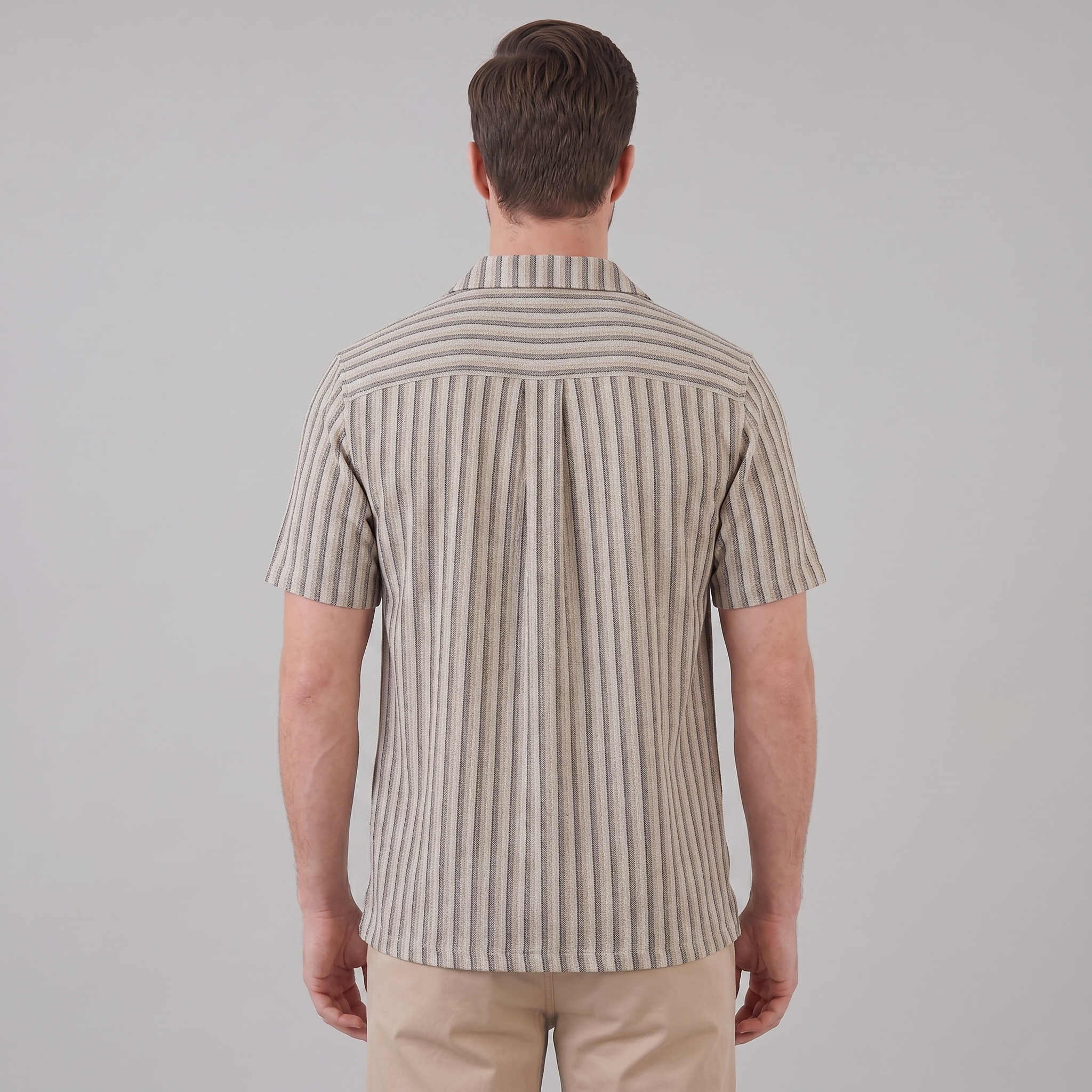 Men's Vertical Stripe Resort Shirt Camp Collar Relaxed Casual Summer