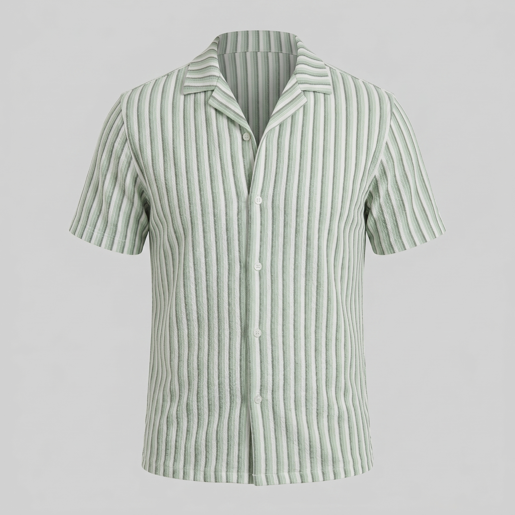 Men's Vertical Stripe Resort Shirt Camp Collar Relaxed Casual Summer