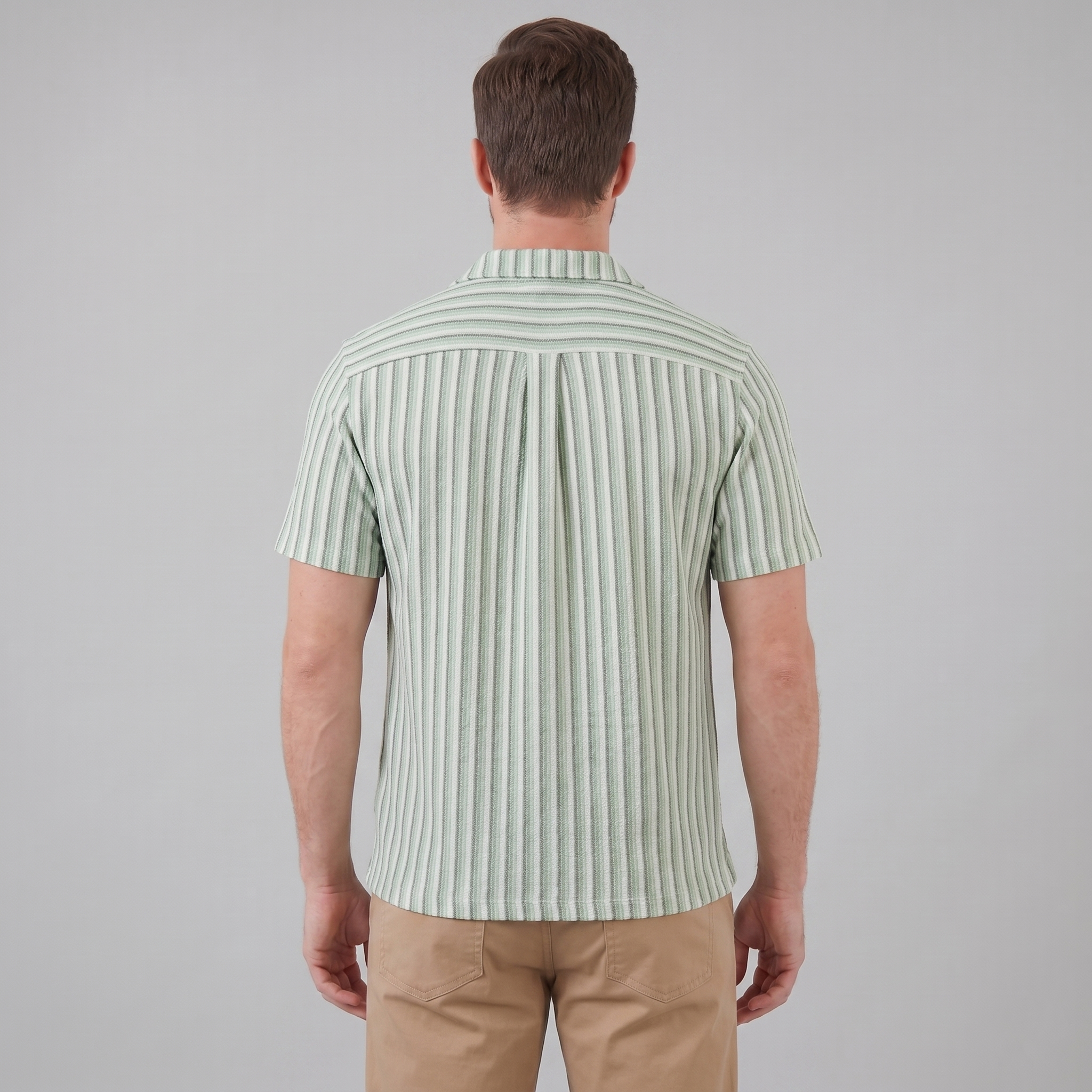Men's Vertical Stripe Resort Shirt Camp Collar Relaxed Casual Summer