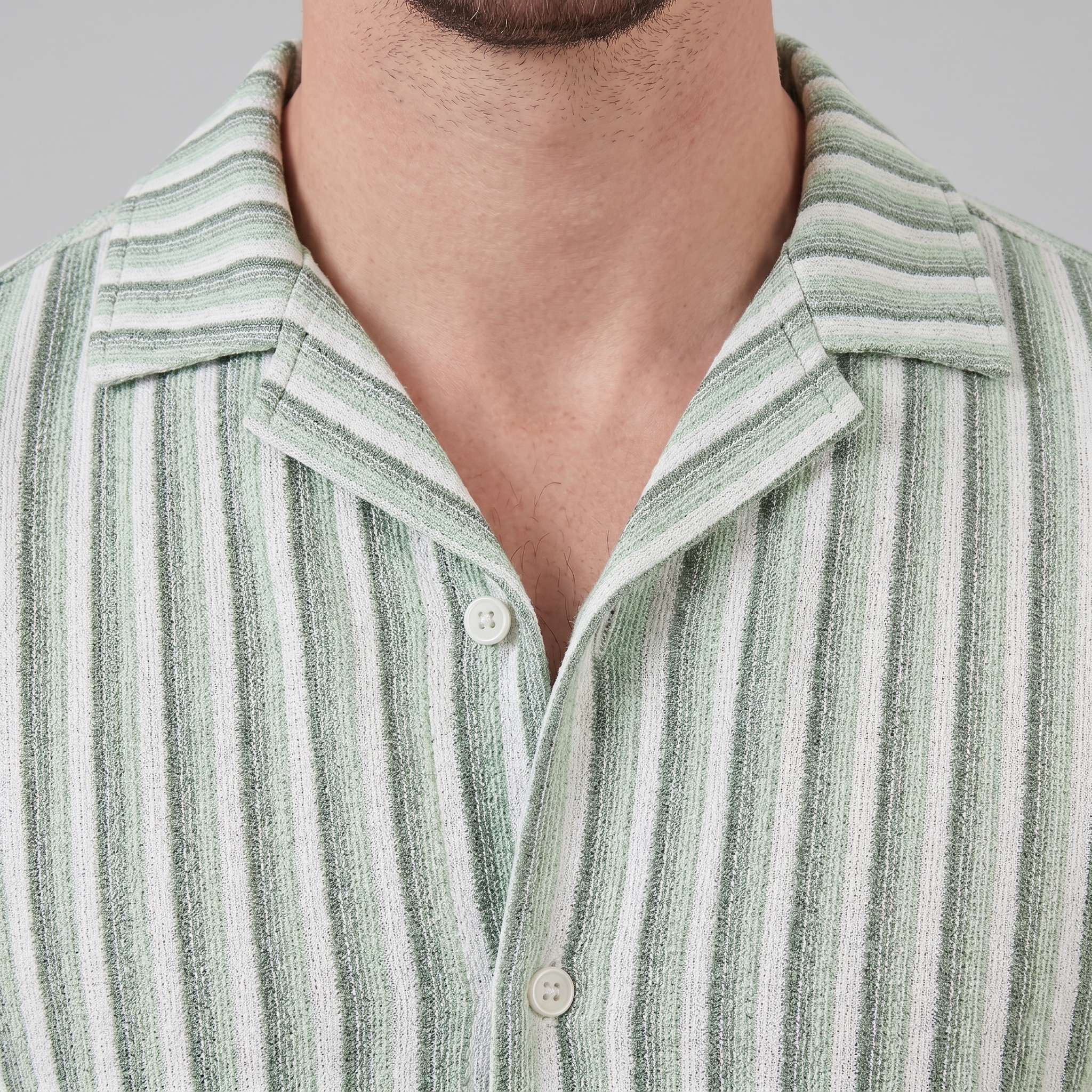 Men's Vertical Stripe Resort Shirt Camp Collar Relaxed Casual Summer