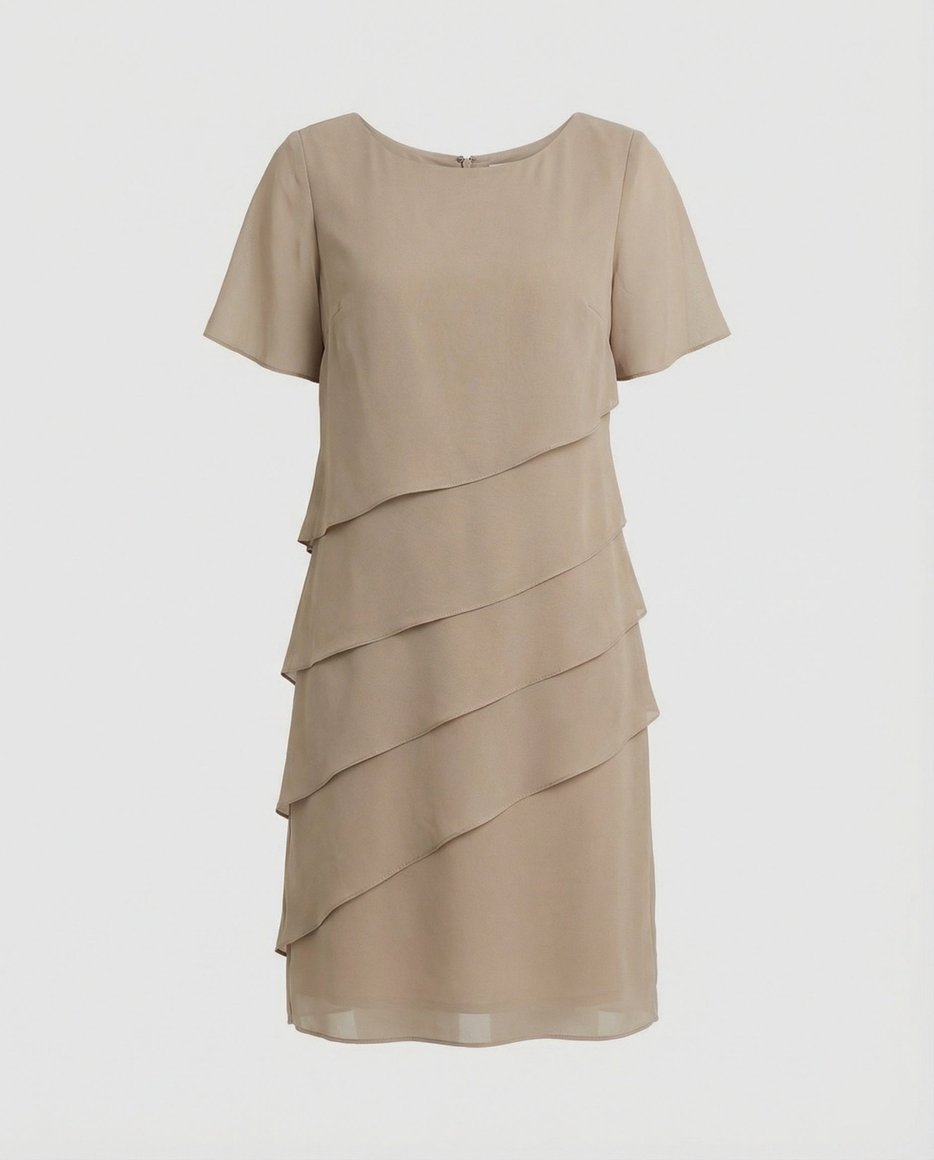 Women's Chiffon Evening Dress with Layered Short Sleeve Detail