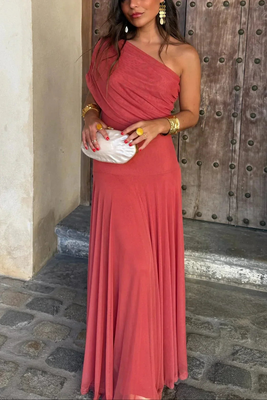 Women's Fluid Summer Dress Lightweight Breathable Flattering Shoulder