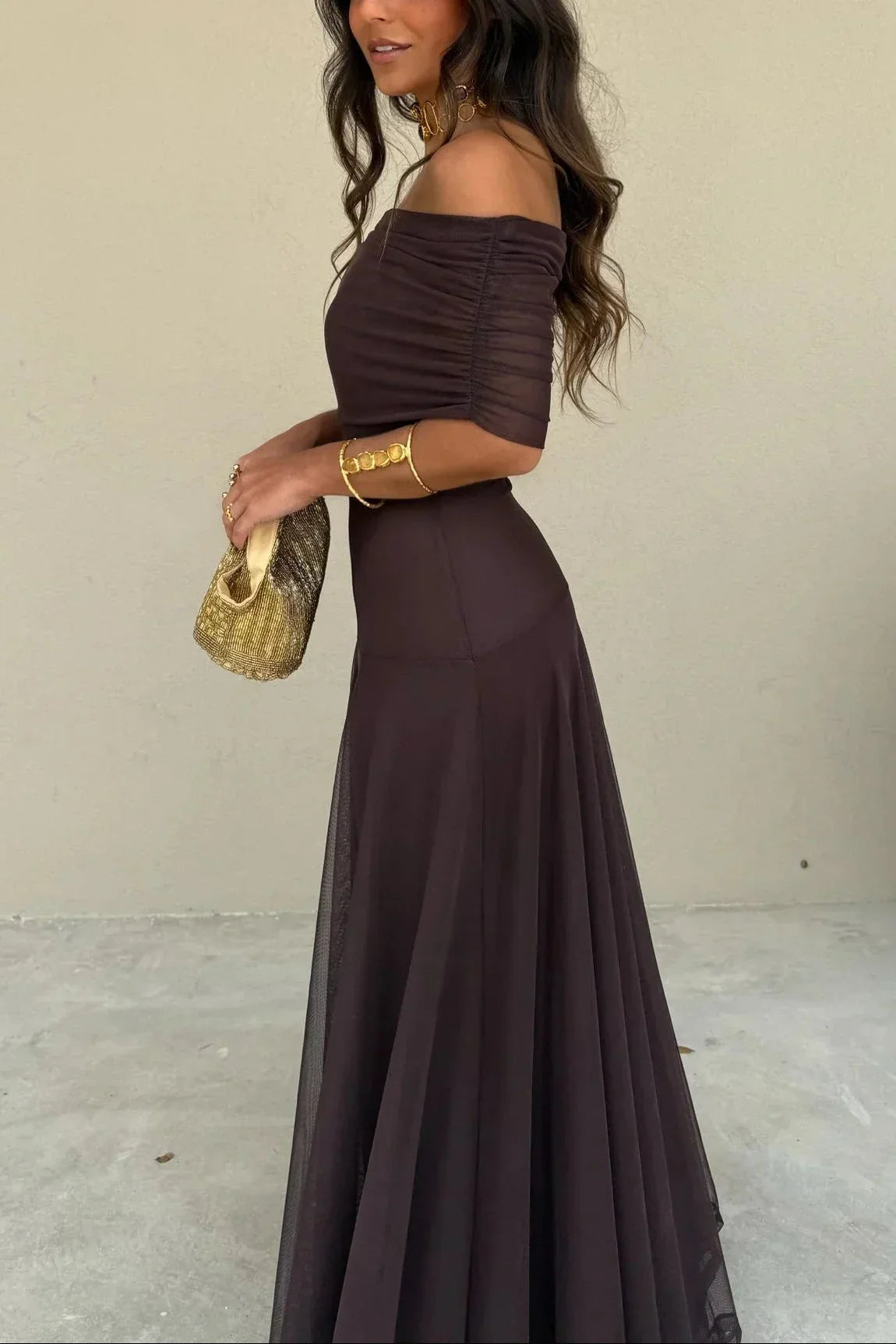 Women's Fluid Summer Dress Lightweight Breathable Flattering Shoulder