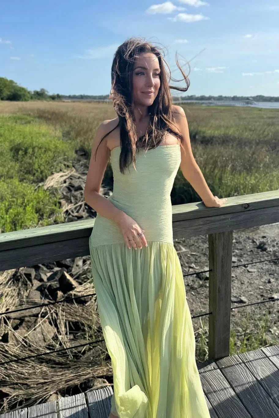 Women's Pleated Maxi Dress Fitted Fluid Formal Wedding