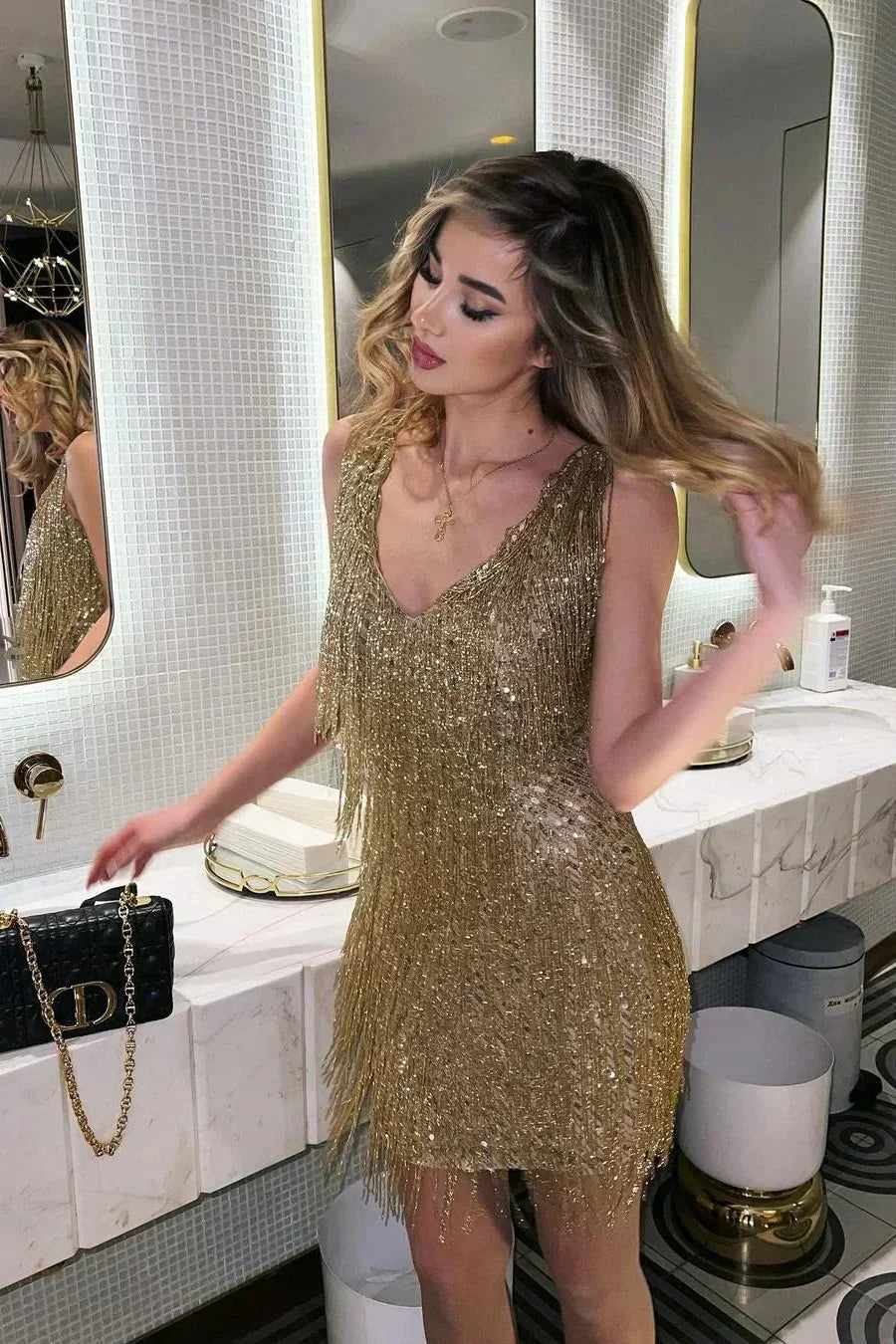 Women's Sparkle Short Dress Sequin Evening Party Glamour