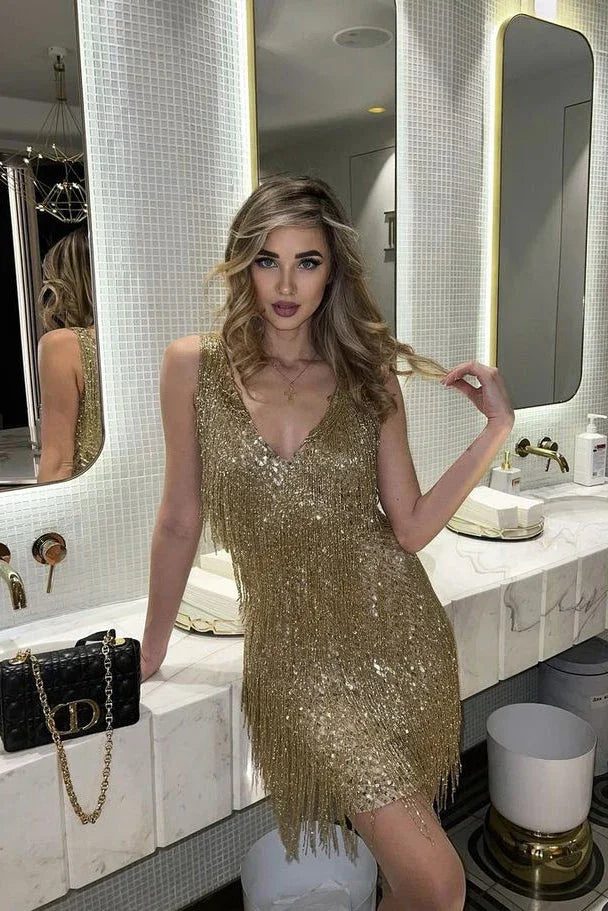 Women's Sparkle Short Dress Sequin Evening Party Glamour