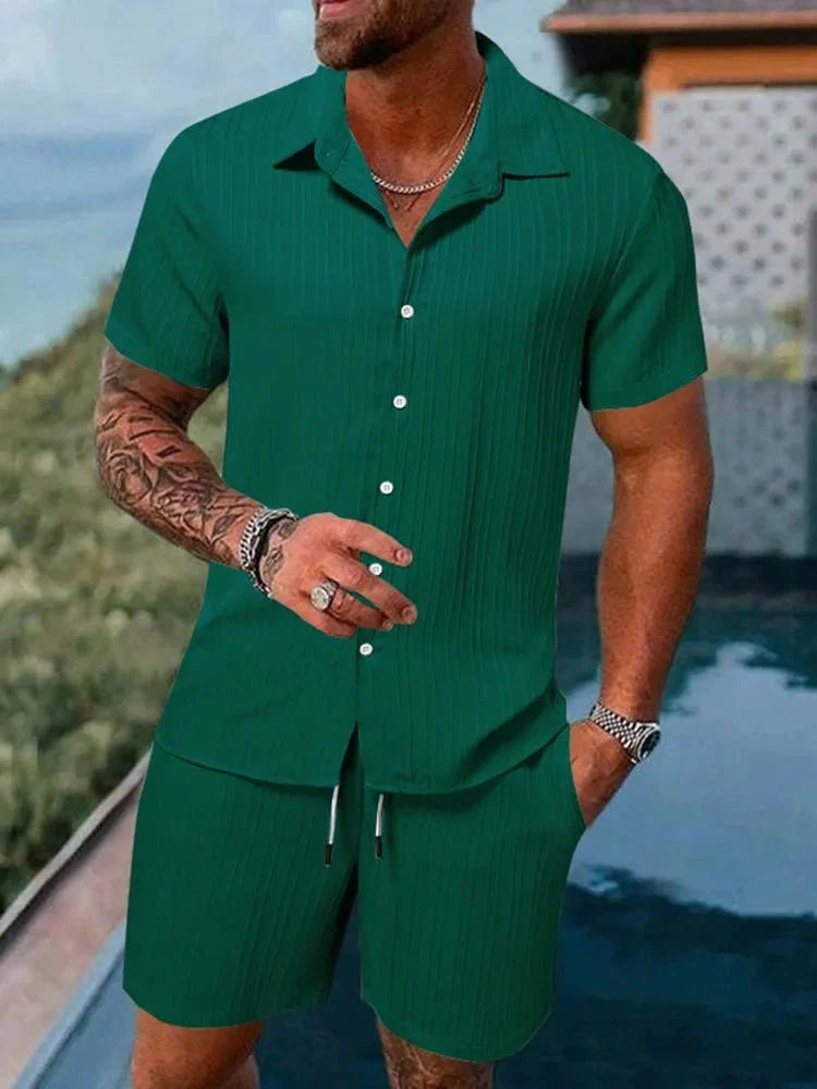 Men's Sport Polo and Shorts Set Summer Casual Suit