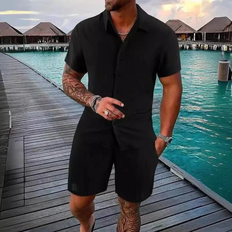 Men's Sport Polo and Shorts Set Summer Casual Suit